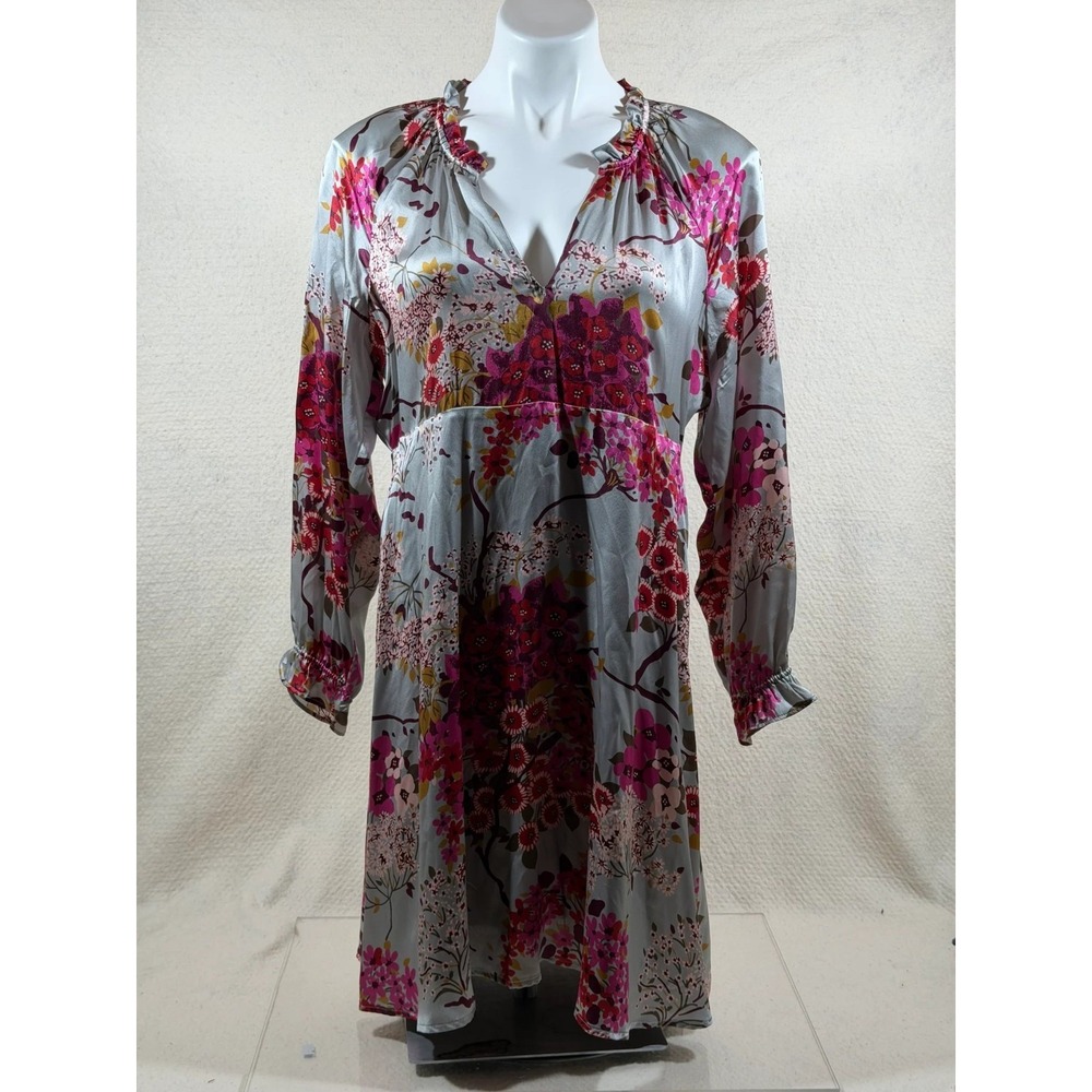 Spartina 449 Midi Dress Women's L Pink Gray Floral Long Sleeve Boho Size Large